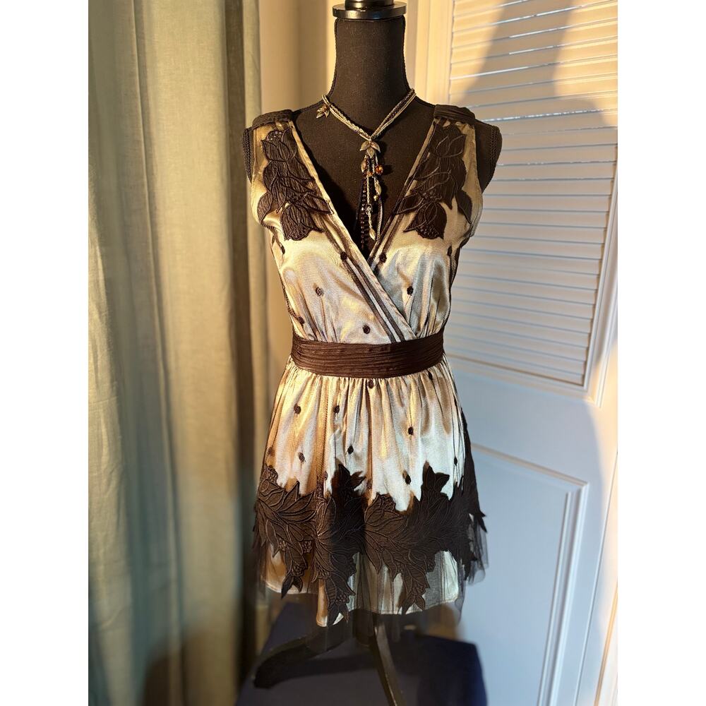 🌟RYU NYE Holiday Gold & Black Tulle Embroidered Polka Dot Appliqué Flower Trim